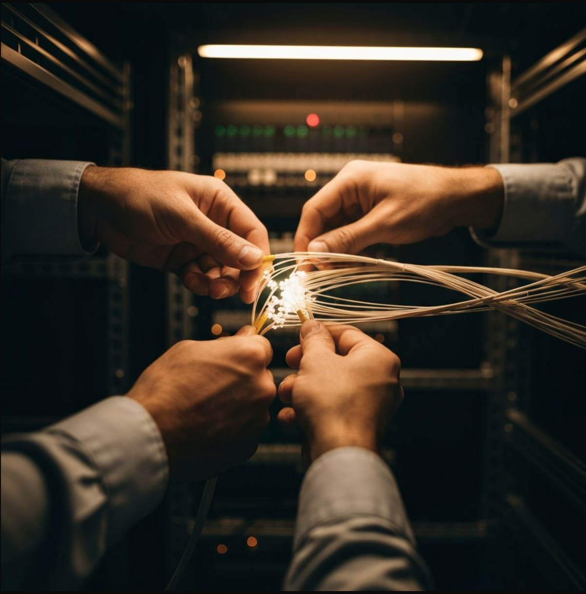 Data centre engineers reviewing technical infrastructure